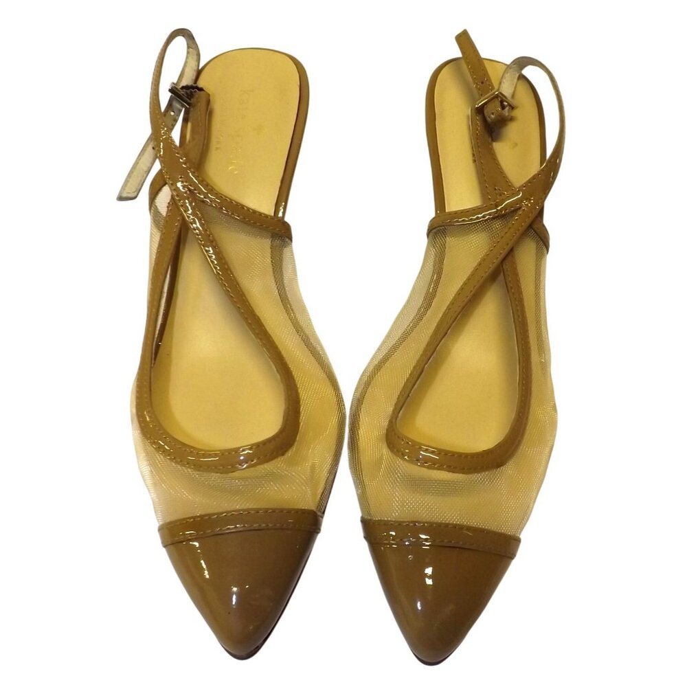 Kate Spade New York Womens Patent Leather & Mesh Slingback Heels 7M Beige Brown
